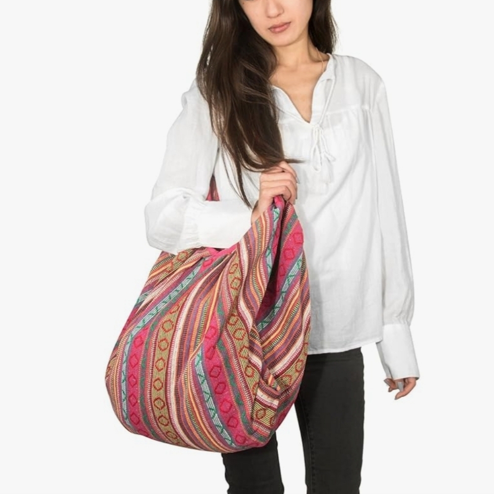 Tribe Azure 100% Cotton Shoulder Bohemian Banana Tote, Market Bag! - Picture 2 of 14